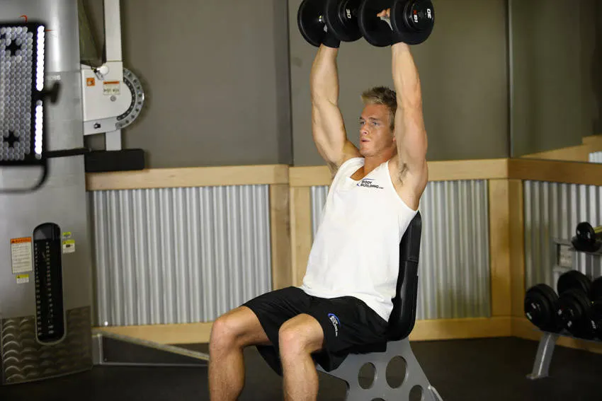 Arnold Dumbbell Press — end position