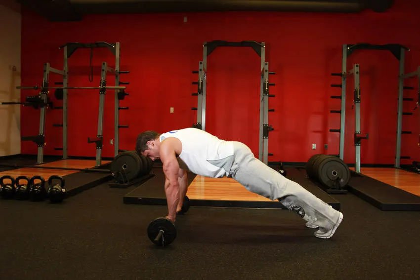 Barbell Ab Rollout — end position