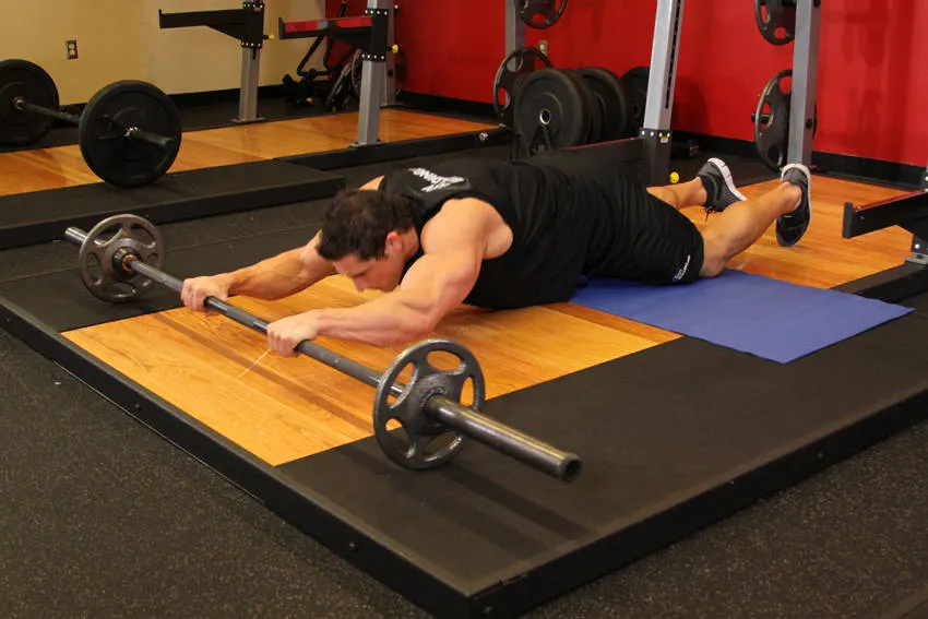 Barbell Ab Rollout - On Knees — end position