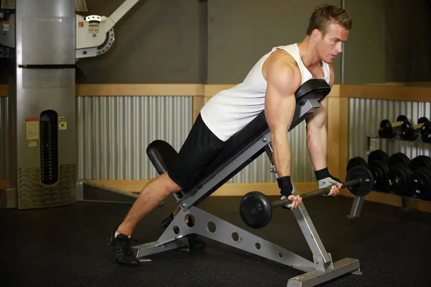 Barbell Curls Lying Against An Incline exercise