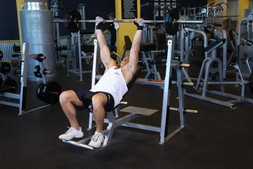 Barbell Incline Shoulder Raise — end position