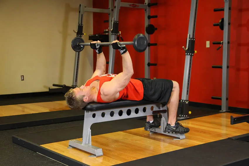 Bent-Arm Barbell Pullover — end position