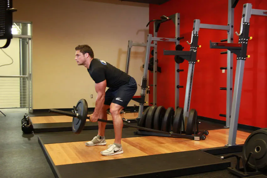 Bent Over One-Arm Long Bar Row exercise