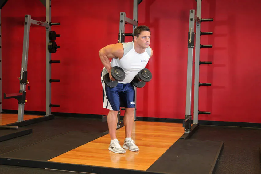 Bent Over Two-Dumbbell Row With Palms In — end position