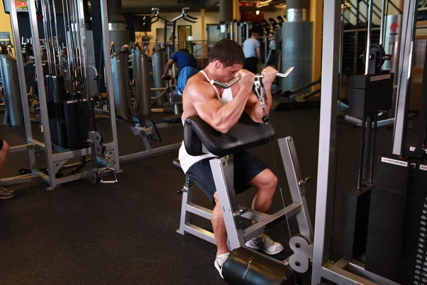 Cable Preacher Curl — end position
