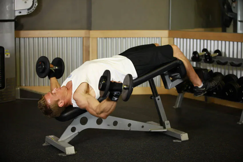 Decline Dumbbell Flyes — end position