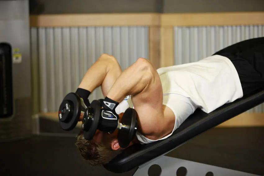 Decline Dumbbell Triceps Extension — end position