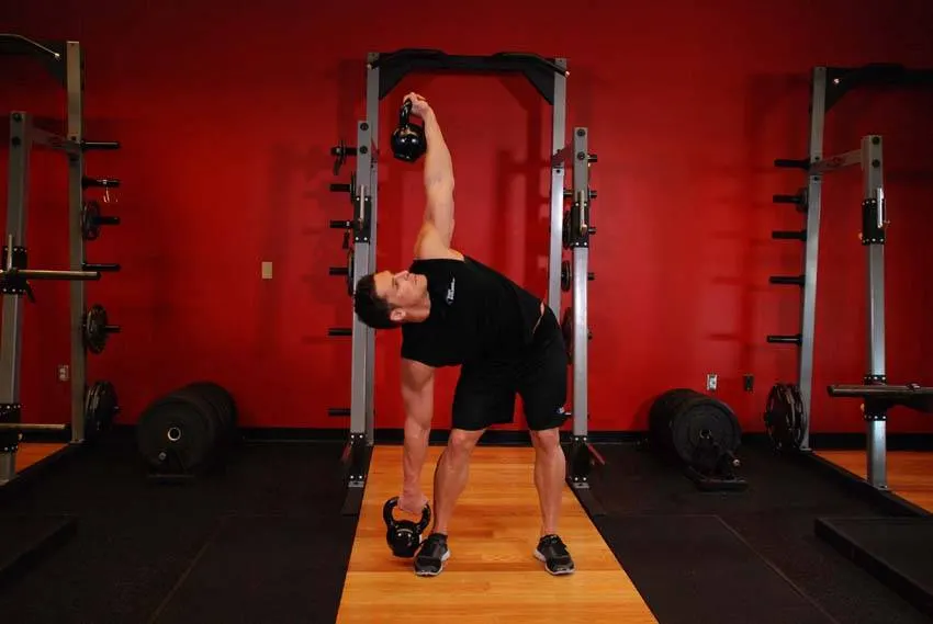 Double Kettlebell Windmill — end position