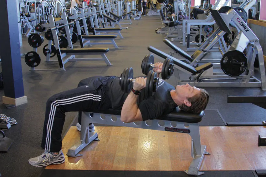 Dumbbell Bench Press with Neutral Grip — end position