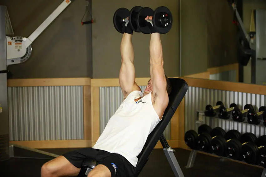 Dumbbell Incline Shoulder Raise — end position