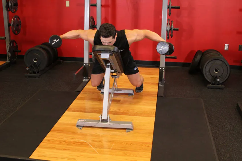 Dumbbell Lying Rear Lateral Raise — end position