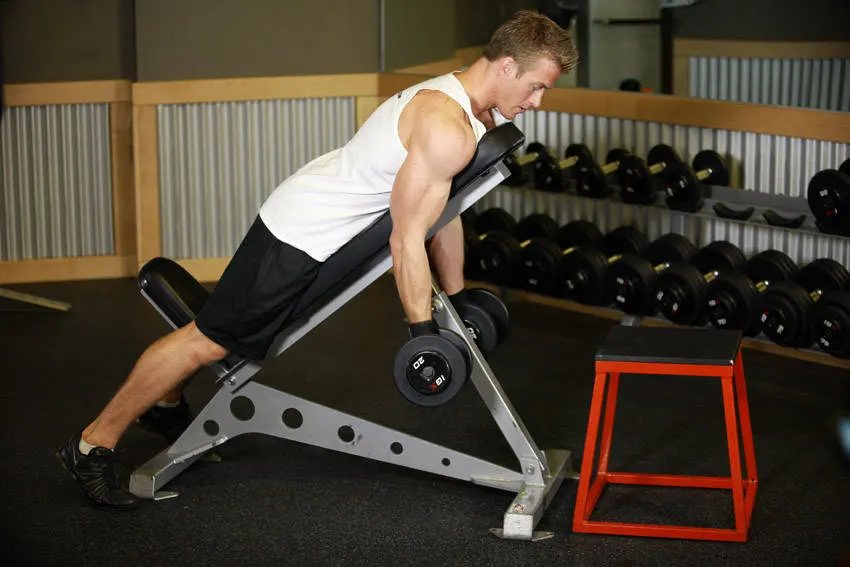 Dumbbell Prone Incline Curl — end position
