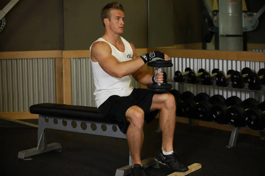 Dumbbell Seated One-Leg Calf Raise exercise