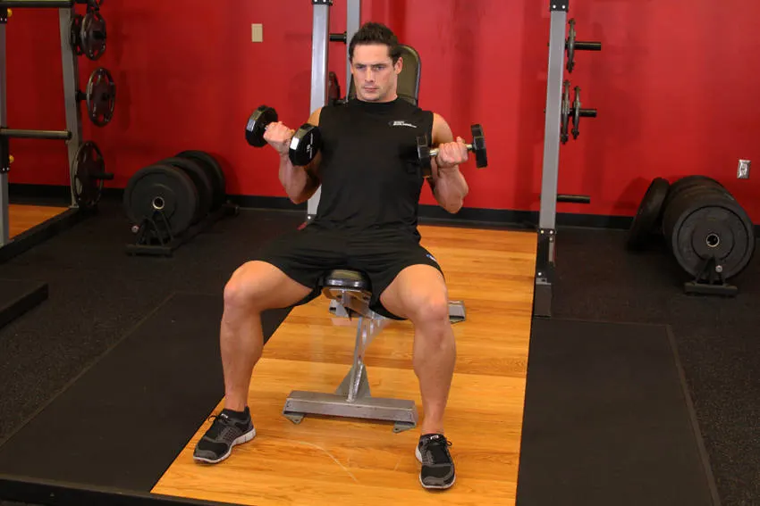 Flexor Incline Dumbbell Curls — end position