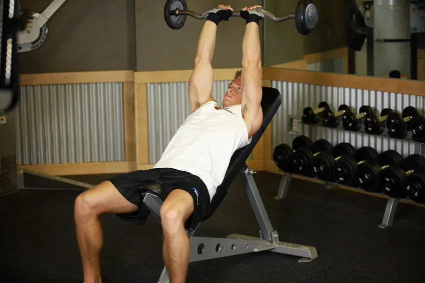 Incline Barbell Triceps Extension — end position