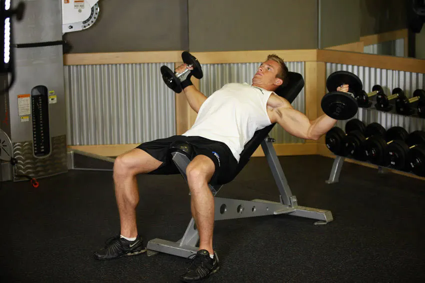 Incline Dumbbell Flyes — end position