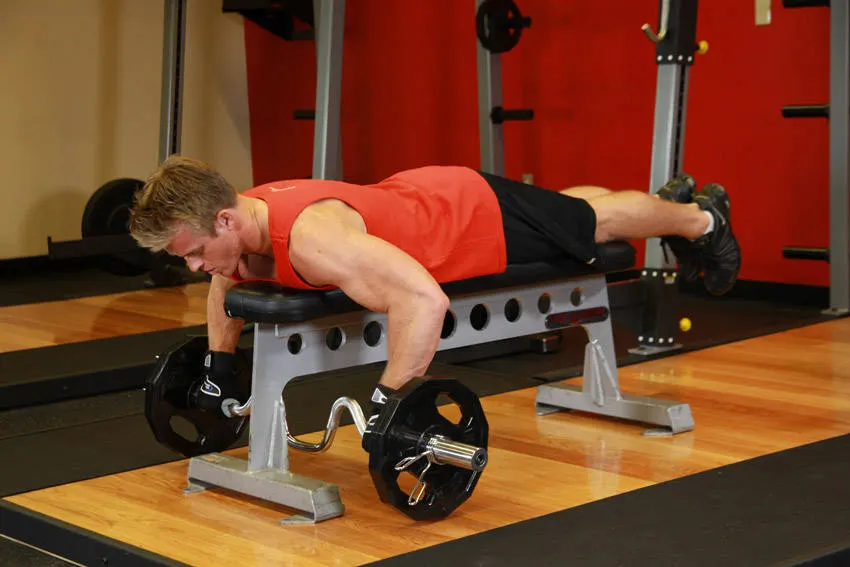 Lying Cambered Barbell Row exercise