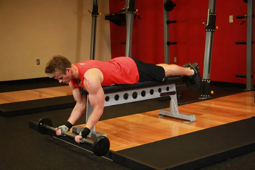 Lying High Bench Barbell Curl exercise