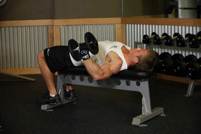 One-Arm Flat Bench Dumbbell Flye exercise