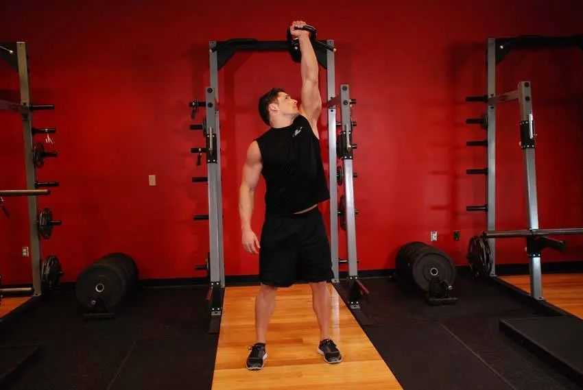 One-Arm Kettlebell Military Press To The Side — end position