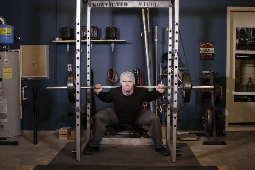 Reverse Band Power Squat — end position