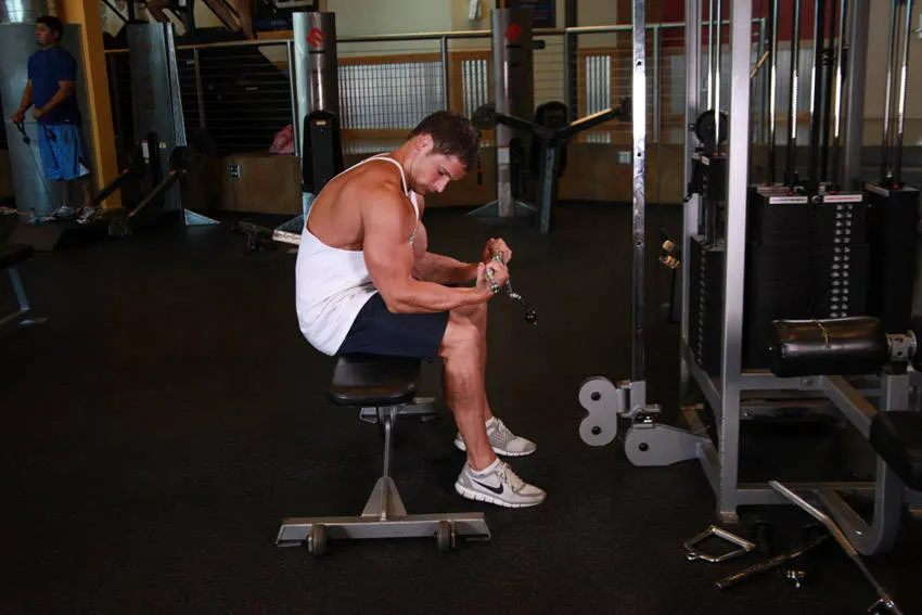 Seated Two-Arm Palms-Up Low-Pulley Wrist Curl — end position