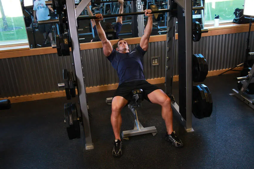 Smith Incline Shoulder Raise — end position