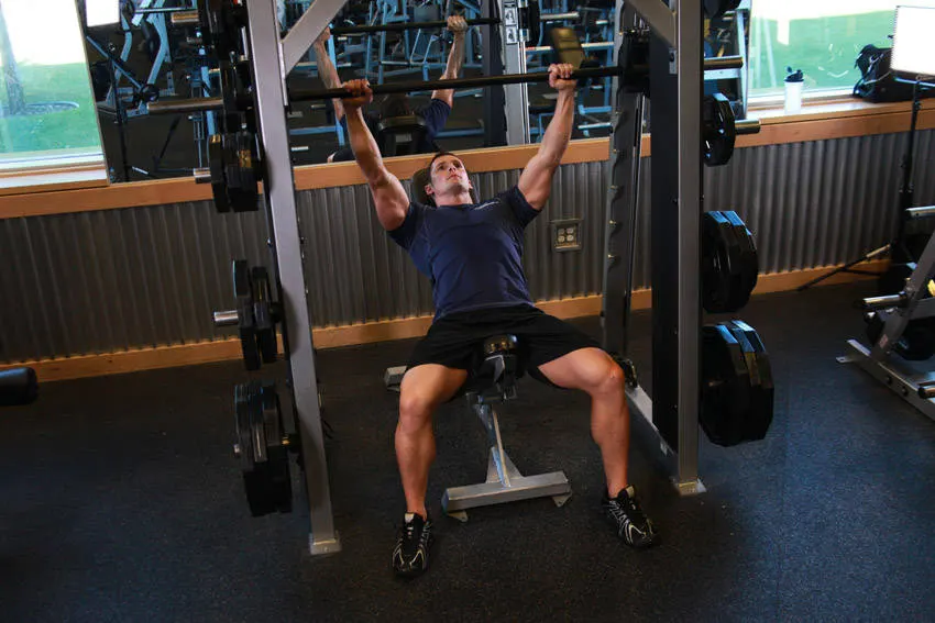 Smith Machine Incline Bench Press — end position