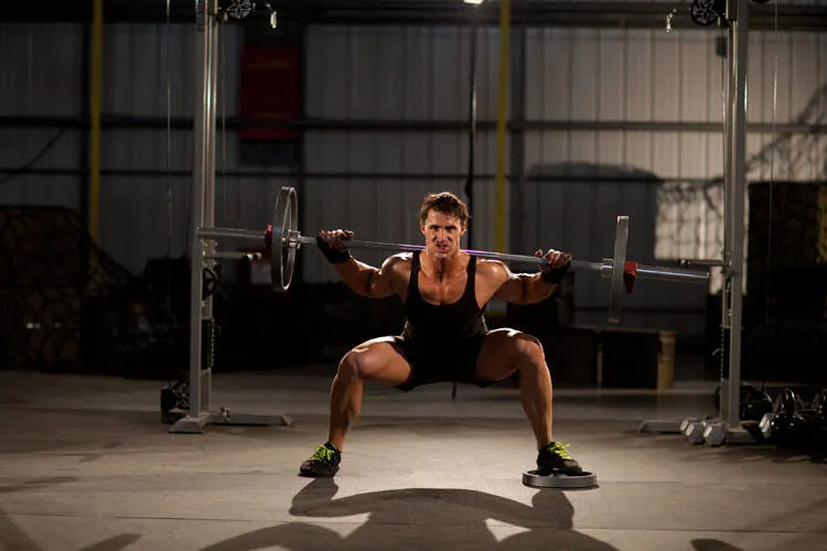 Squat with Plate Movers — end position