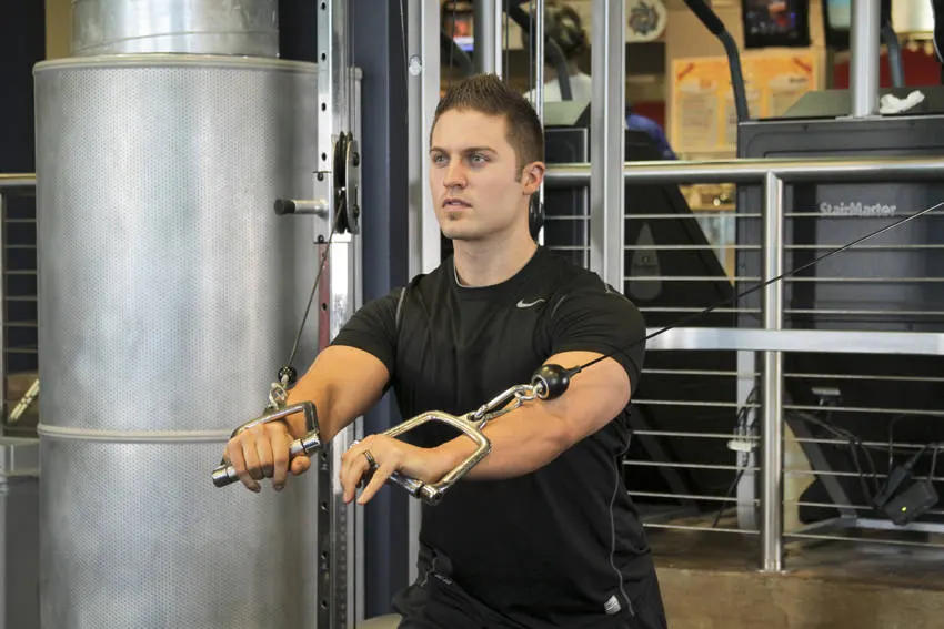 Standing Cable Chest Press — end position