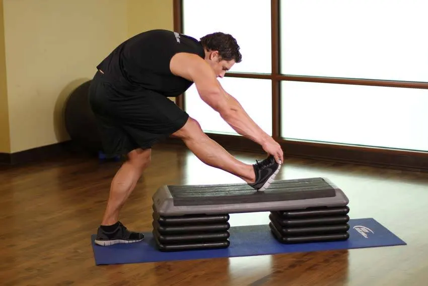 Standing Gastrocnemius Calf Stretch — end position