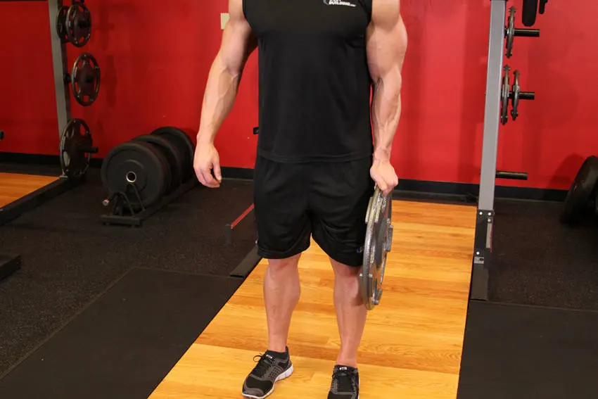 Standing Olympic Plate Hand Squeeze — end position