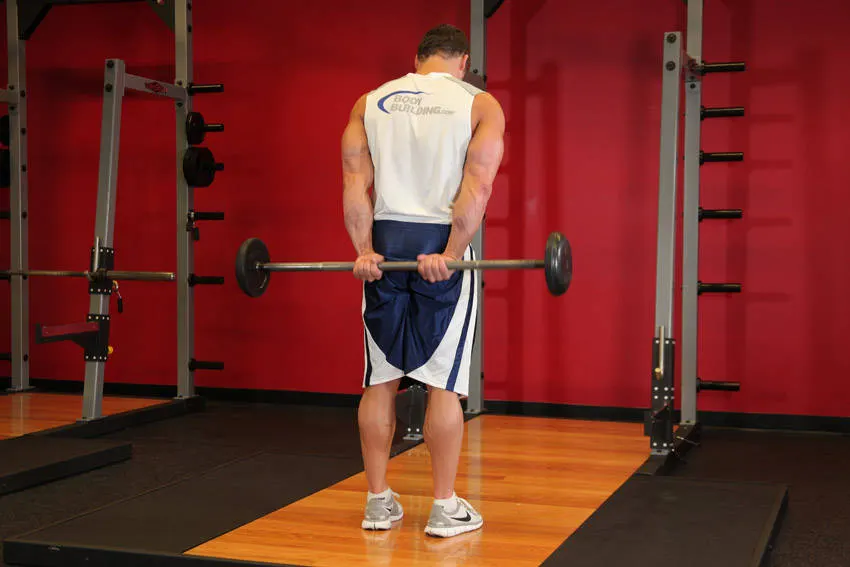Standing Palms-Up Barbell Behind The Back Wrist Curl exercise