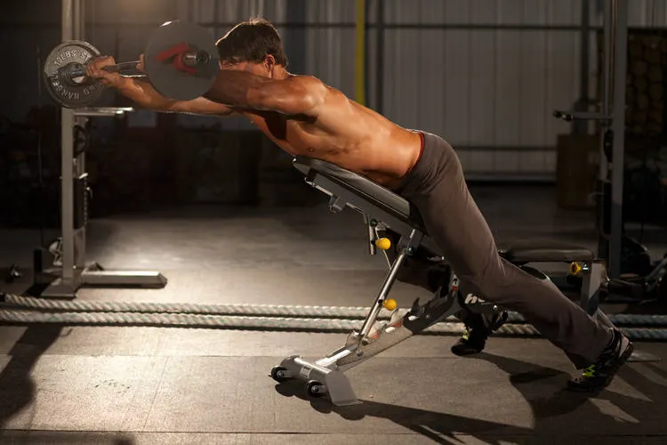 Straight Raises on Incline Bench — end position