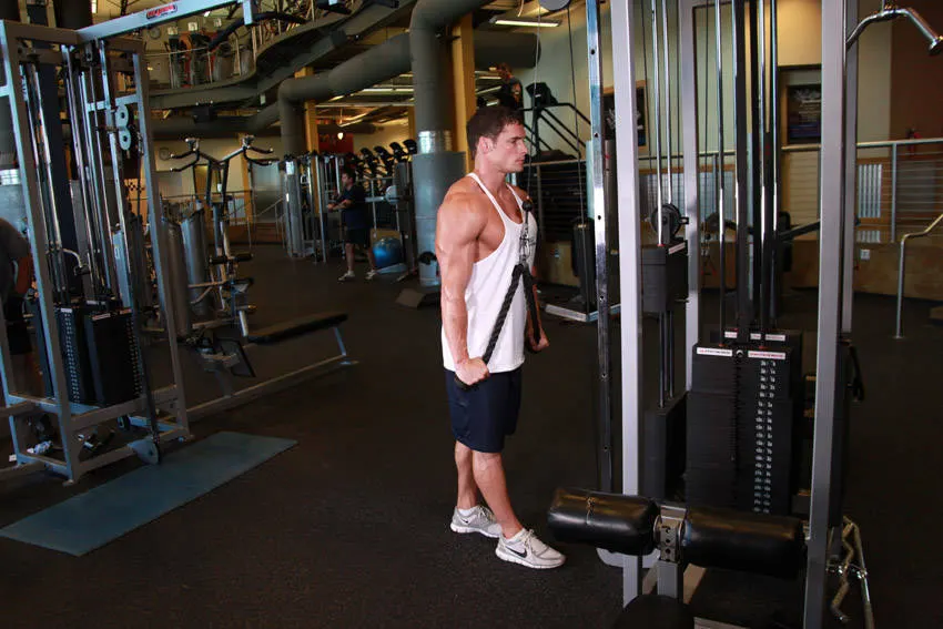 Triceps Pushdown - Rope Attachment — end position