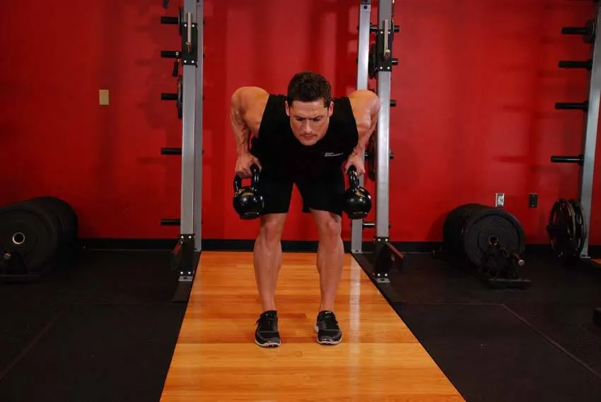 Two-Arm Kettlebell Row — end position