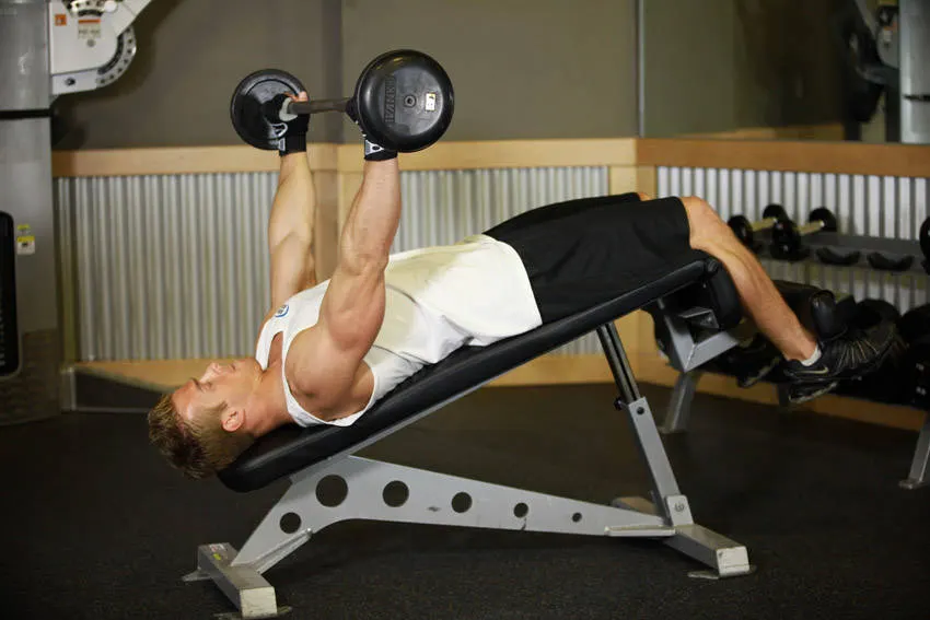 Wide-Grip Decline Barbell Pullover — starting position